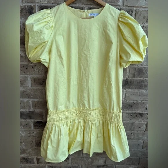ENGLISH FACTORY
Ruffle Detail Puff Sleeve Poplin Dress size Large Yellow - Picture 9 of 12